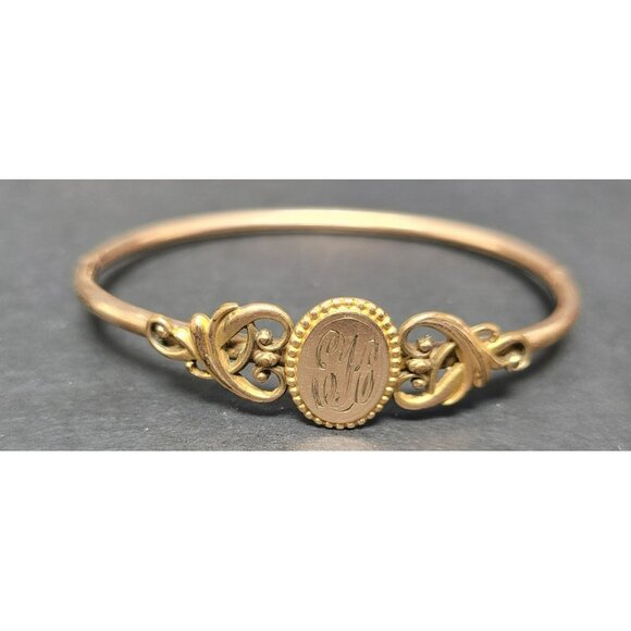 Vintage Gold Tone Bangle Bracelet Lot Set of 3 Ornate Engraved Black Enamel 26 - Picture 7 of 12